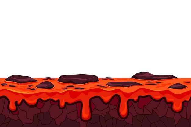 ひびの入った地面と溶けたマグマの漫画イラストとゲームのユーザーインターフェイスの風景 プレミアムベクター