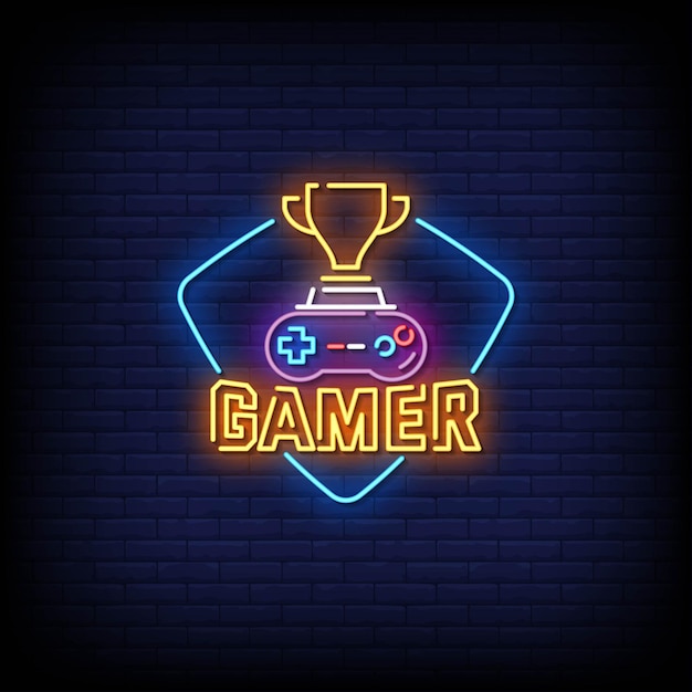 Premium Vector | Gamer neon signs style text