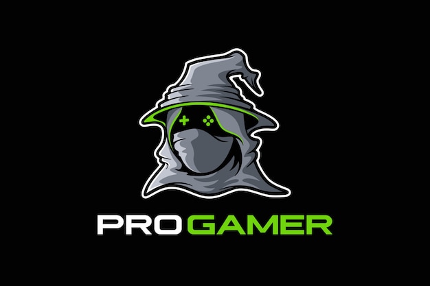 Premium Vector | Gamers logo with a mask and wearing a witch's hat