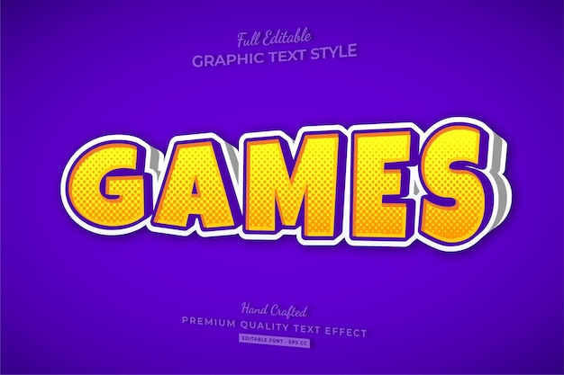 Premium Vector | Games cartoon 3d editable text effect font style