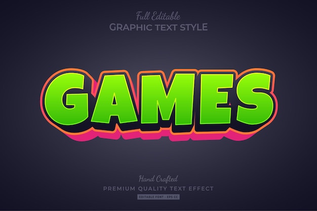 Premium Vector | Games cartoon editable text effect font style