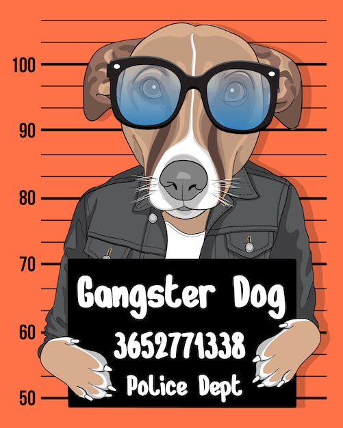 ギャング犬 サングラスのイラストと手描きのかわいい犬 プレミアムベクター