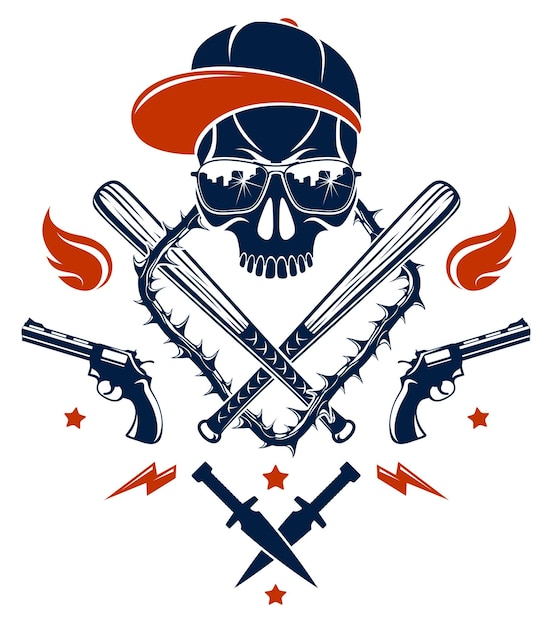 Premium Vector | Gangster emblem logo or tattoo with aggressive skull ...