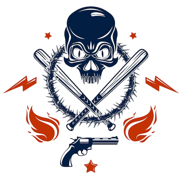 Premium Vector | Gangster emblem logo or tattoo with aggressive skull ...