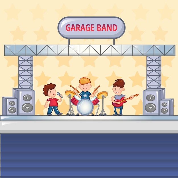 Garage Rock Band Concept Cartoon Style Vector Premium Download