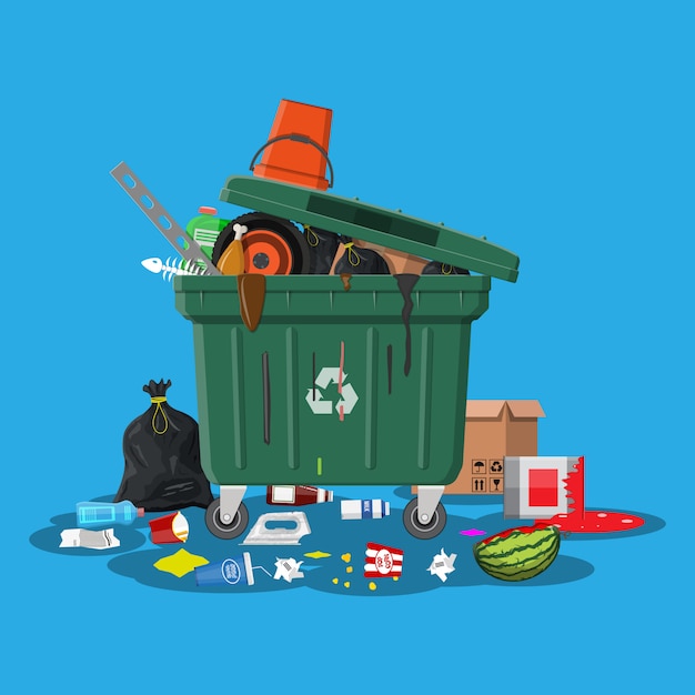 Premium Vector | Garbage bin full of trash. overflowing container