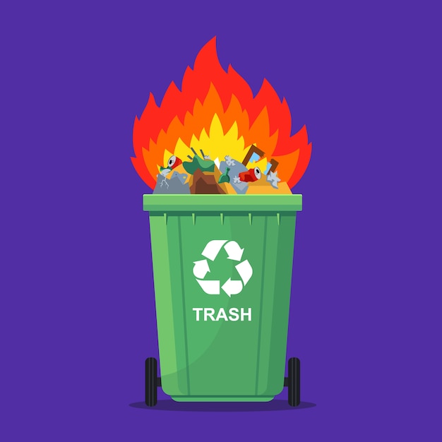 Garbage burning in a trash bin Premium Vector