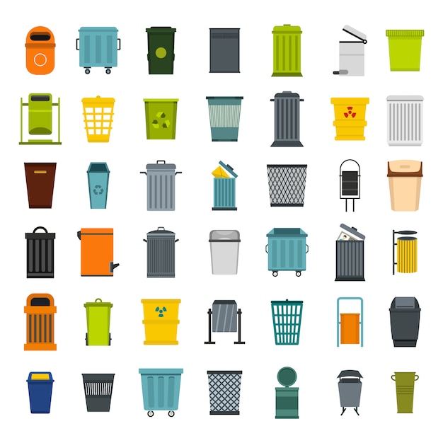 Download Free Garbage Can Icon Set Flat Set Of Garbage Can Vector Icons Use our free logo maker to create a logo and build your brand. Put your logo on business cards, promotional products, or your website for brand visibility.