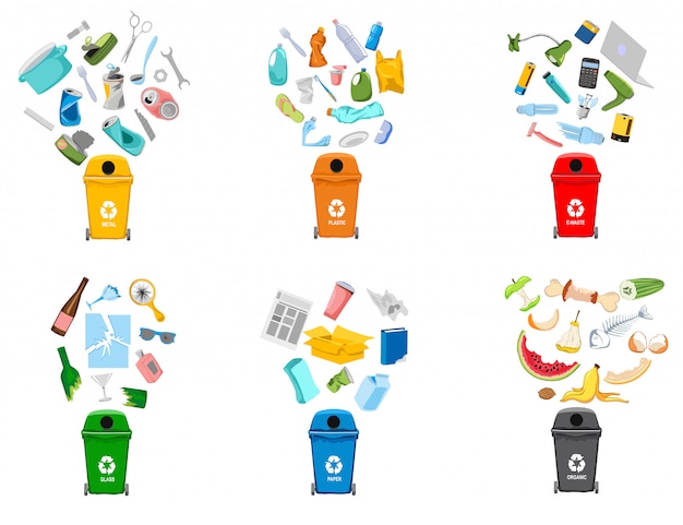 Garbage containers and types of trash Premium Vector