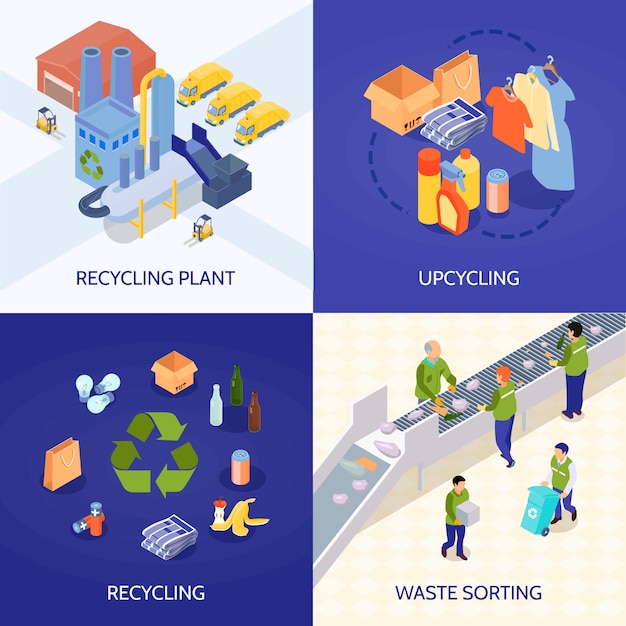 Garbage recycling isometric design concept Free Vector