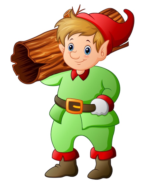 Download Garden gnome with hollow log | Premium Vector