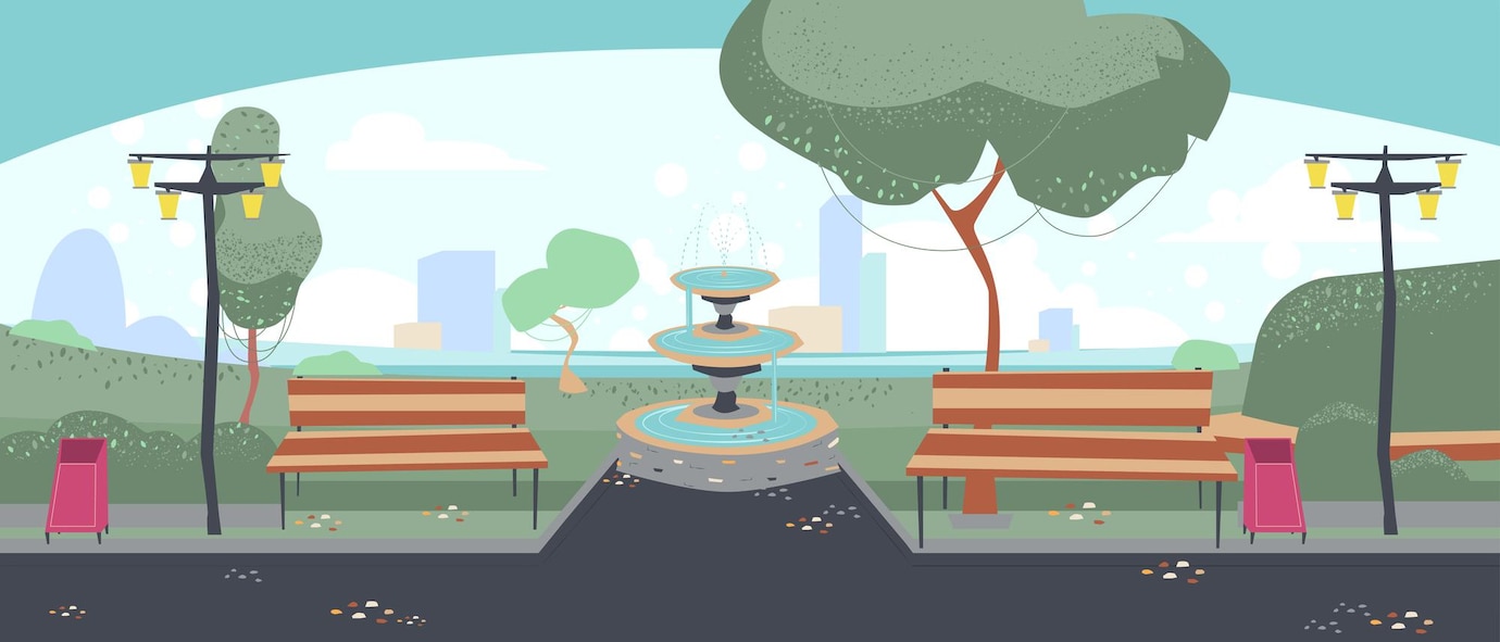 Premium Vector | The garden or park in the center of city illustration ...