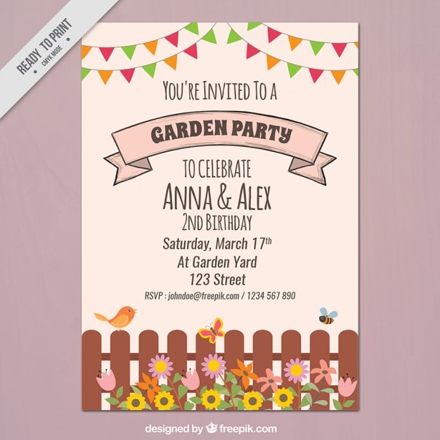 Free Vector Garden Party Flyer With A Fence And Garlands