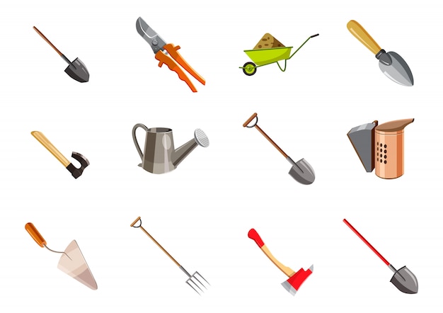 Garden tools elements set. cartoon set of garden tools | Premium Vector