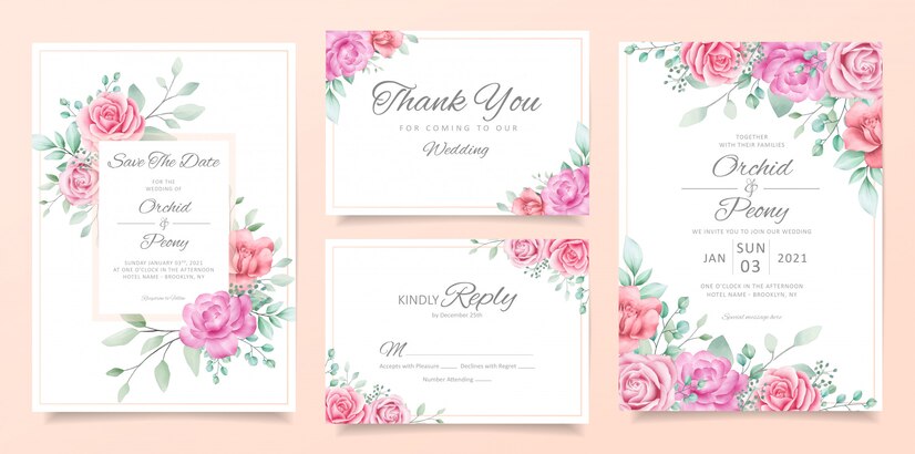 Premium Vector | Garden wedding invitation card template set with soft ...