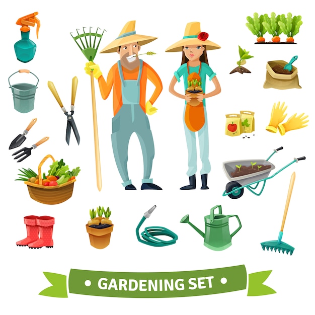 Free Vector | Gardening cartoon set