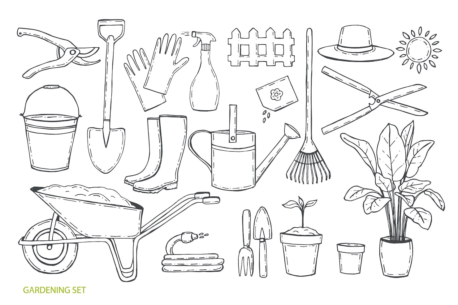 Premium Vector | Gardening set. different work tools for gardening ...