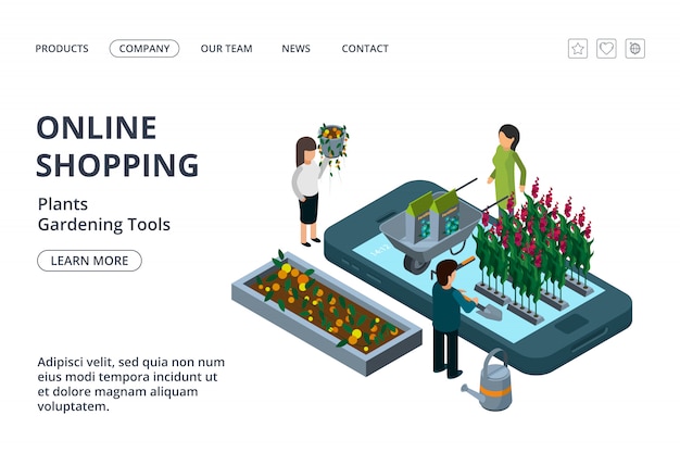 Premium Vector Gardening Tools Plants And Flowers Online Shop Isometric Online Gardening Landing Page Template