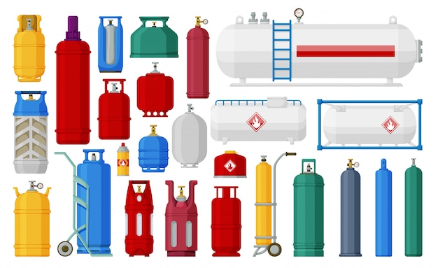 Premium Vector | Gas cylinder cartoon set icon. illustration ipg