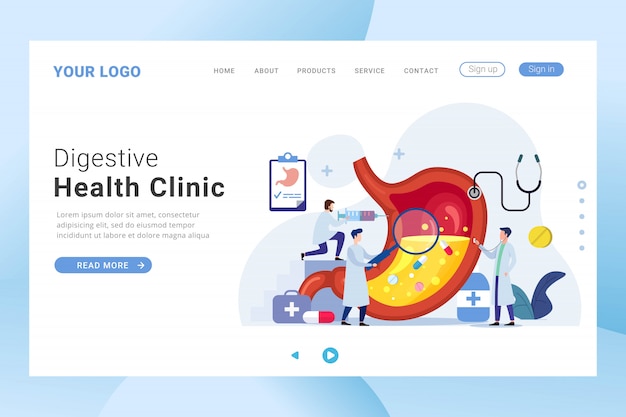 Gastric health center landing page template Premium Vector