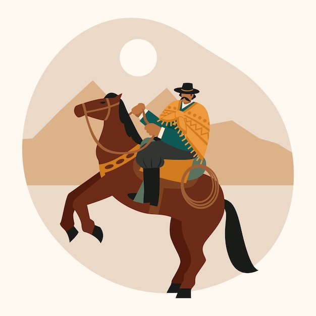 Gaucho riding a horse in desert illustration in flat style Free Vector