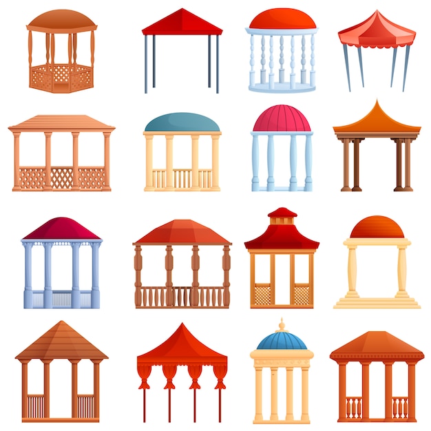 Gazebo set, cartoon style | Premium Vector