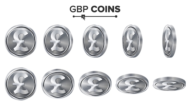 Download Gbp 3d silver coins set | Premium Vector