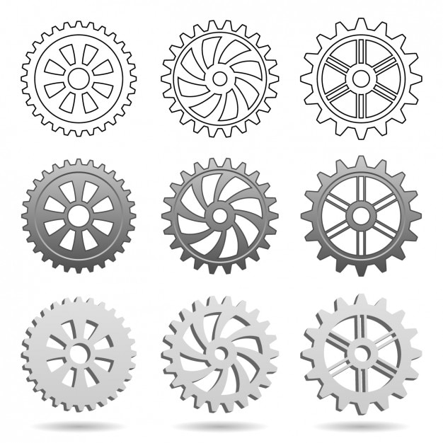Different types of gears isolated on white background - Stock Image -  Everypixel