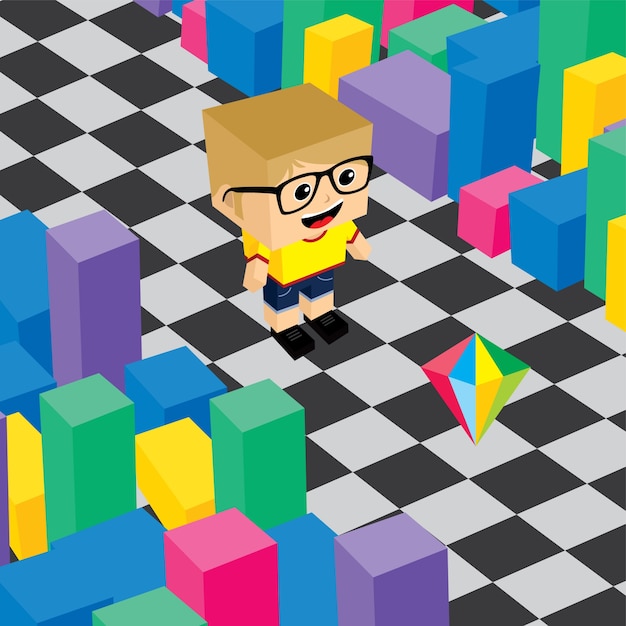 Geek boy invasion video game asset isometric Premium Vector