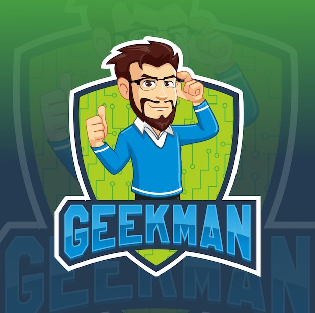 Premium Vector | Geek man mascot logo template