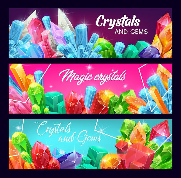 Premium Vector Gem Crystals Banner Set Precious Gemstones And Jewels