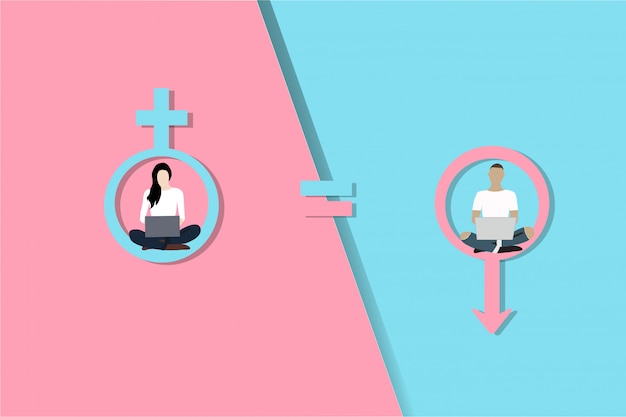 Premium Vector Gender Equality Concept Woman And Man Vector On Pink