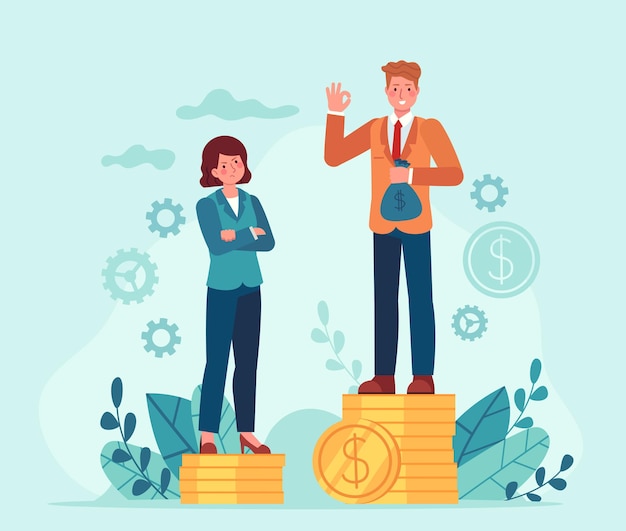 Premium Vector Gender Salary Gap Business Man And Woman Standing On