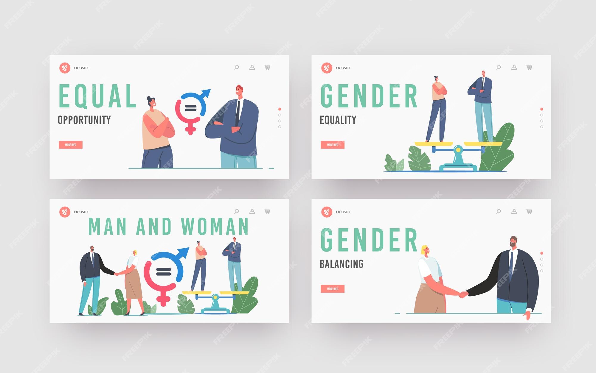 Premium Vector Gender Sex Equality And Balance Landing Page Template Set Male Female Business 9128