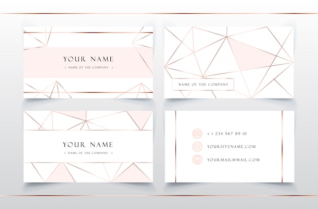 Gentle elegant business card template. pink & gold geometric pattern Premium Vector