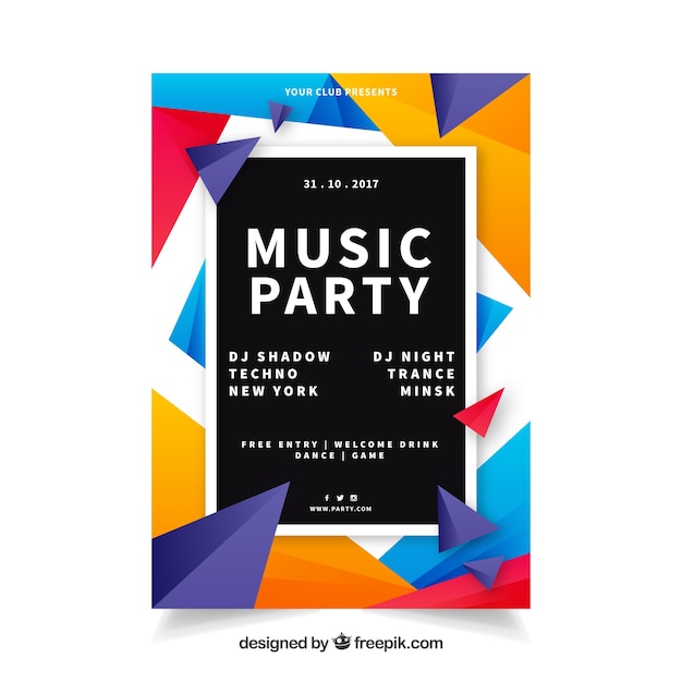 Download Geoemtric party poster with triangles | Free Vector