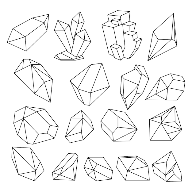 Download Geometric 3d crystal line shapes set Vector | Premium Download