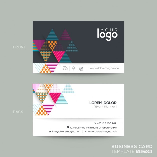 Geometric business card with colorful\
triangles