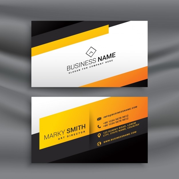 Geometric business card with yellow and black\
shapes