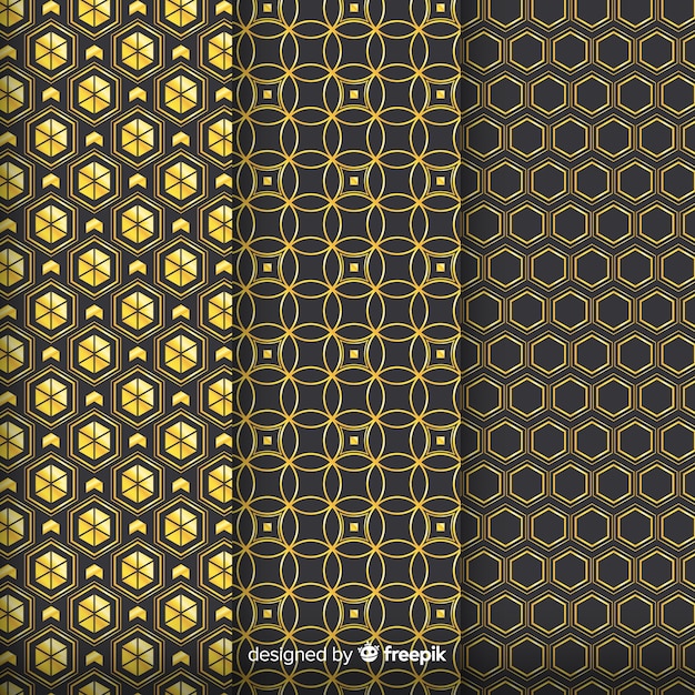 Geometric golden luxury pattern group Free Vector