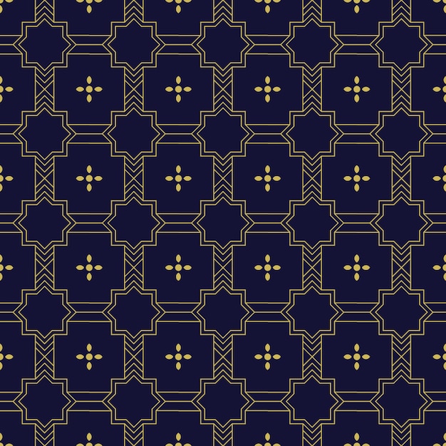 豪華なゴールドとネイビーの色で幾何学的なイスラムのシームレスなパターン背景壁紙 プレミアムベクター