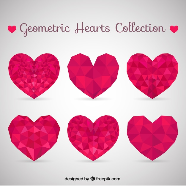 Geometric pink hearts collection | Free Vector