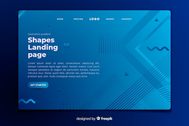 Geometric shapes landing page template Free Vector