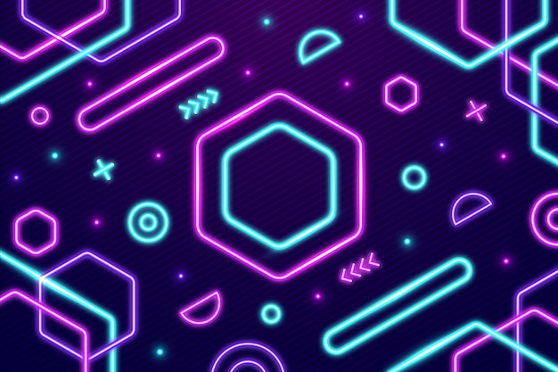 Geometric Shapes Neon Lights Background Free Vector