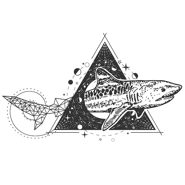 Geometric shark tattoo | Premium Vector