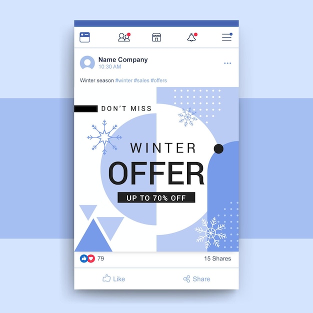 Free Vector Geometric Single Color Winter Facebook Post Template