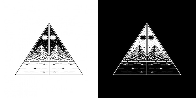 幾何学的三角形山モノラインタトゥーデザイン プレミアムベクター