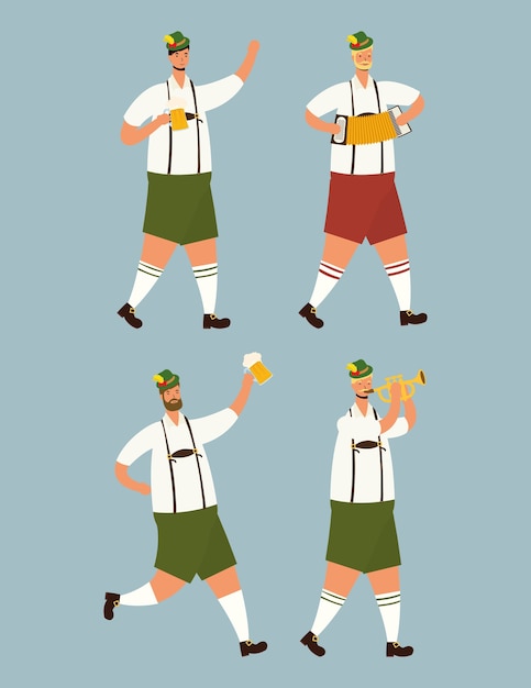 ビール文字ベクトルイラストデザインを飲むチロルのスーツを着ているドイツ人男性 プレミアムベクター