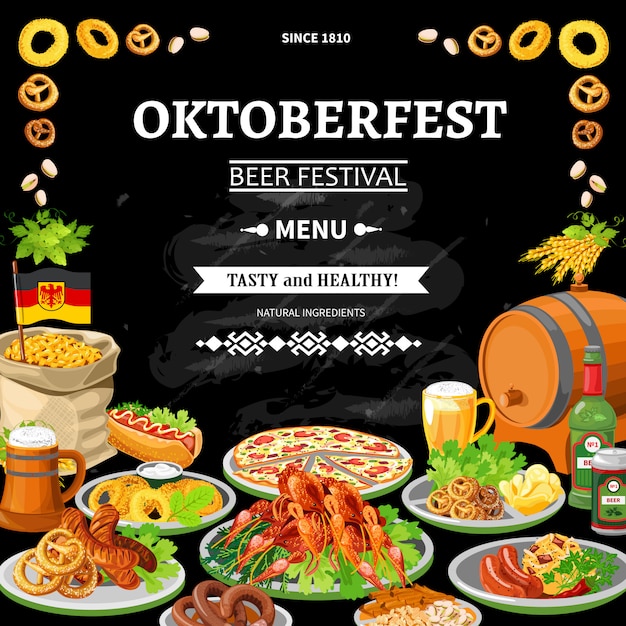 Free Vector German oktoberfest chalkboard menu flat poster
