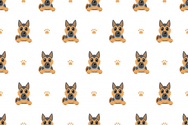 ジャーマン シェパード犬のシームレスパターン背景 プレミアムベクター
